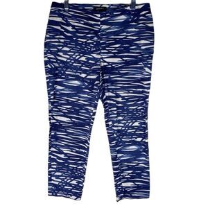 Lafayette 148 Pants Women’s Blue White Pattern Stanton Slim Leg Ankle Stretch 12